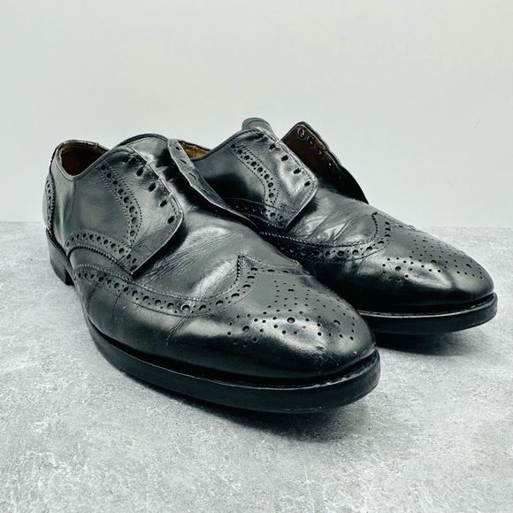 Allen Edmonds Ashland Men Sz 8.5 D Shoe Black Leather Wingtip Derby Brogue Lace - Picture 3 of 13
